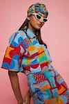 Esha L Amin_Blue Denim Geometric Print Skirt _Online_at_Aza_Fashions
