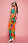 Esha L Amin_Multi Color Crepe Patchwork Geometric Round Crop Top And Pant Set _Online_at_Aza_Fashions