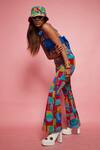 Esha L Amin_Multi Color Denim Patchwork Geometric Motifs Patched Bell Bottom Pant _Online_at_Aza_Fashions