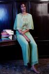 Buy_Samatvam By Anjali Bhaskar_Green Viscose Georgette Round Embroidered Cape And Palazzo Set _at_Aza_Fashions