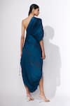Shop_Saaksha & Kinni_Blue Chiffon Hand Micro Pleated One Shoulder Dress_at_Aza_Fashions