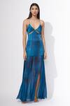 Saaksha & Kinni_Blue Chiffon, Satin Cutout Maxi Dress_Online_at_Aza_Fashions
