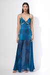 Buy_Saaksha & Kinni_Blue Chiffon, Satin Cutout Maxi Dress_Online_at_Aza_Fashions