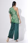 Shop_Saaksha & Kinni_Green Satin One Shoulder Top And Pant Set _at_Aza_Fashions