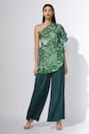 Buy_Saaksha & Kinni_Green Satin One Shoulder Top And Pant Set _at_Aza_Fashions