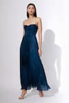 Saaksha & Kinni_Blue Chiffon Hand Micro Pleated Maxi Dress_Online_at_Aza_Fashions