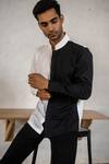 Shop_Armen & Co_White Cotton Plain Colorblock Full Sleeve Shirt For Men_at_Aza_Fashions