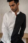 Buy_Armen & Co_White Cotton Plain Colorblock Full Sleeve Shirt For Men_Online_at_Aza_Fashions