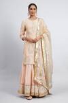 Buy_Sheetal Batra_Peach Kurta And Gharara Chanderi Banarasi Dupatta Eliza Set _at_Aza_Fashions