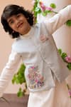 Buy_Panchhi by Kanupriya Tibrewala_Blue Silk Blend Embroidered Bundi _at_Aza_Fashions