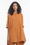 Buy_Three_Brown Handwoven Cotton Striped Top And Pant Set_Online_at_Aza_Fashions