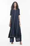 Buy_THREE_Blue 100% Cotton Poplin Round Kurta Set  _at_Aza_Fashions