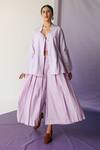 Buy_Febo6_Purple Cotton Silk Band Collar Flared Sleeves Jacket And Pant Set_at_Aza_Fashions