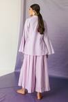 Shop_Febo6_Purple Cotton Silk Band Collar Flared Sleeves Jacket And Pant Set_at_Aza_Fashions