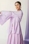 Shop_Febo6_Purple Cotton Silk Band Collar Flared Sleeves Jacket And Pant Set_Online_at_Aza_Fashions
