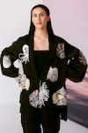 Buy_FEBo6_Black Organza Satin Embroidery Seashore Open Jacket  _at_Aza_Fashions