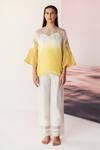 Buy_Febo6_Yellow Organza Silk Thread Work Straight Ombre Top_at_Aza_Fashions