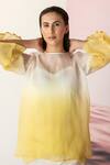 Febo6_Yellow Organza Silk Thread Work Straight Ombre Top_Online_at_Aza_Fashions
