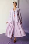 Buy_FEBo6_Purple Cotton Silk Bell Sleeve Shirt_at_Aza_Fashions