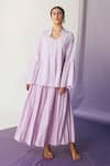 FEBo6_Purple Cotton Silk Bell Sleeve Shirt_Online_at_Aza_Fashions