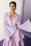 Buy_FEBo6_Purple Cotton Silk Bell Sleeve Shirt_Online_at_Aza_Fashions