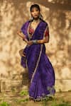 Buy_Medha_Purple Saree Silk Crepe Print And Embroidery Bandhani V With Blouse  _at_Aza_Fashions