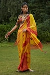 Buy_Medha_Yellow Saree Textured Chiffon Embroidery Tie And Dye With Blouse  _at_Aza_Fashions