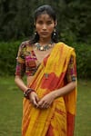 Medha_Yellow Saree Textured Chiffon Embroidery Tie And Dye With Blouse  _at_Aza_Fashions