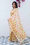 SUMMER BY PRIYANKA GUPTA_Yellow Silk Mull Print Floral Bloom Square Neck Saree With Blouse _Online_at_Aza_Fashions