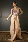 Buy_Aditi Gupta_Pink Textured Georgette Blouse Pure Silk Draped Dhoti Saree With _at_Aza_Fashions