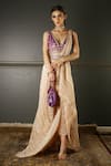 Shop_Aditi Gupta_Pink Textured Georgette Blouse Pure Silk Draped Dhoti Saree With _at_Aza_Fashions