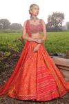 Buy_Aditi Gupta_Orange Lehenga Handwoven Banarasi Blouse Pure Silk Dupatta Ikat Set _at_Aza_Fashions