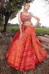 Shop_Aditi Gupta_Orange Lehenga Handwoven Banarasi Blouse Pure Silk Dupatta Ikat Set _at_Aza_Fashions