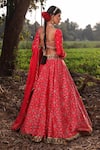 Shop_Aditi Gupta_Pink Handwoven Banarasi Organza Embroidered Resham And Mirror Lehenga Set _at_Aza_Fashions