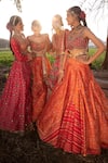 Buy_Aditi Gupta_Pink Handwoven Banarasi Organza Embroidered Resham And Mirror Lehenga Set _Online_at_Aza_Fashions