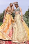 Shop_Aditi Gupta_Yellow Lehenga Handwoven Banarasi Blouse Pure Silk Dupatta Shimmer Set _Online_at_Aza_Fashions