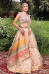 Buy_Aditi Gupta_Beige Lehenga Handwoven Banarasi Blouse Pure Silk Dupatta Mirror Set _at_Aza_Fashions