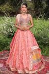 Buy_Aditi Gupta_Peach Lehenga Banarasi Silk Blouse Pure Silk Dupatta Shimmer Organza Set _at_Aza_Fashions