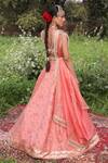 Shop_Aditi Gupta_Peach Lehenga Banarasi Silk Blouse Pure Silk Dupatta Shimmer Organza Set _at_Aza_Fashions