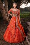 Buy_Aditi Gupta_Orange Lehenga Banarasi Silk Blouse Pure Silk Dupatta Shimmer Ikat Set _at_Aza_Fashions