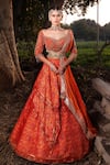 Aditi Gupta_Orange Lehenga Banarasi Silk Blouse Pure Silk Dupatta Shimmer Ikat Set _Online_at_Aza_Fashions