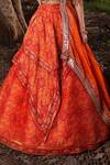 Shop_Aditi Gupta_Orange Lehenga Banarasi Silk Blouse Pure Silk Dupatta Shimmer Ikat Set _Online_at_Aza_Fashions