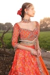 Aditi Gupta_Orange Lehenga Banarasi Silk Blouse Pure Silk Dupatta Shimmer Ikat Set _at_Aza_Fashions