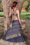 Shop_Aditi Gupta_Blue Lehenga Banarasi  Blouse Pure Embroidered Mirror Woven Set _at_Aza_Fashions