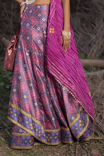 Shop_Aditi Gupta_Pink Palazzo Banarasi Blouse And Dupatta Textured Silk Woven Patola Set _Online_at_Aza_Fashions