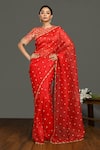 Buy_Onaya_Red Organza Embroidery Floral Round Saree With Blouse _at_Aza_Fashions