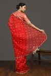Shop_Onaya_Red Organza Embroidery Floral Round Saree With Blouse _at_Aza_Fashions