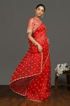 Onaya_Red Organza Embroidery Floral Round Saree With Blouse _Online_at_Aza_Fashions