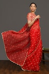 Buy_Onaya_Red Organza Embroidery Floral Round Saree With Blouse _Online_at_Aza_Fashions
