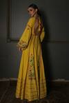 Shop_Aditi Gupta_Yellow Anarkali Georgette Dupatta Textured Pure Silk Backless With Crushed _at_Aza_Fashions